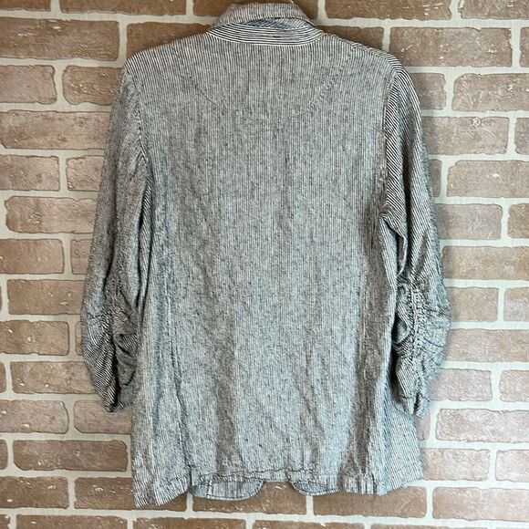 Max Studio Women's Jacket Linen Blend Large Black White Cardigan Lagenlook - Picture 7 of 10